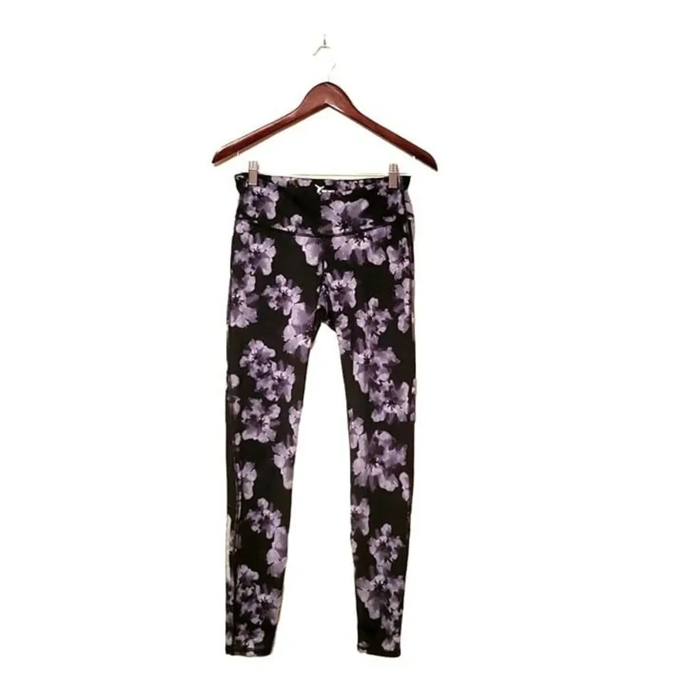 Old Navy Womens Pants  Black M Floral Mesh Inserts Active Go-Dry Leggings